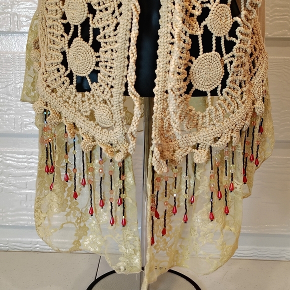 Awake by OS Boho Hippie Crochet Vest Lace  Beads SZ  XL Festival Cowgirl Chic - Picture 2 of 12